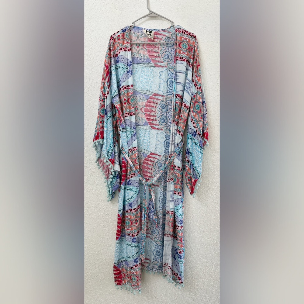 Jaase Red and Blue Kimono Robe Intimates & Sleepwear